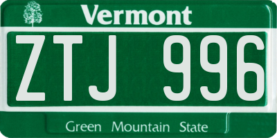 VT license plate ZTJ996