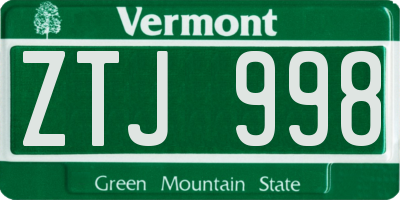 VT license plate ZTJ998
