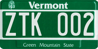 VT license plate ZTK002