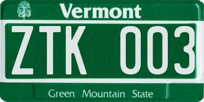 VT license plate ZTK003
