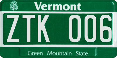 VT license plate ZTK006
