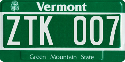 VT license plate ZTK007