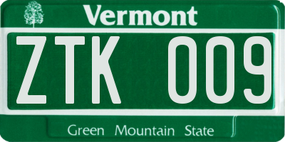 VT license plate ZTK009