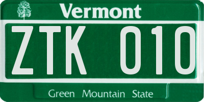 VT license plate ZTK010