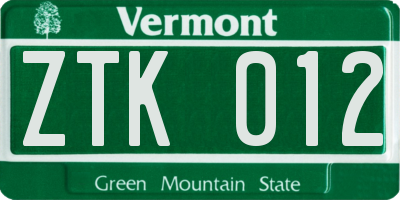 VT license plate ZTK012