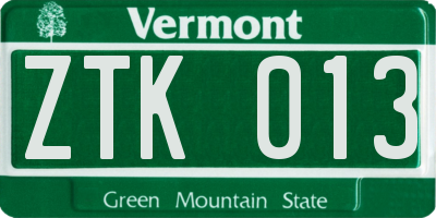 VT license plate ZTK013