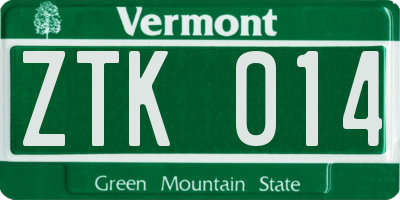 VT license plate ZTK014
