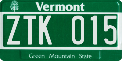 VT license plate ZTK015