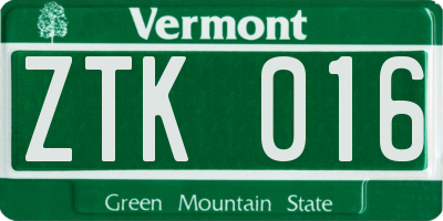 VT license plate ZTK016