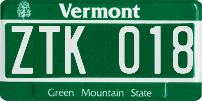 VT license plate ZTK018