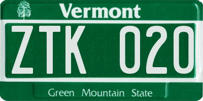 VT license plate ZTK020