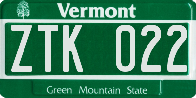 VT license plate ZTK022