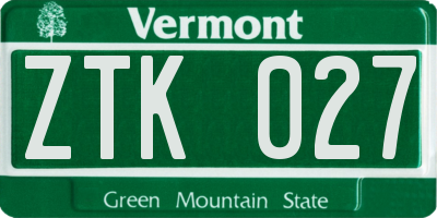 VT license plate ZTK027
