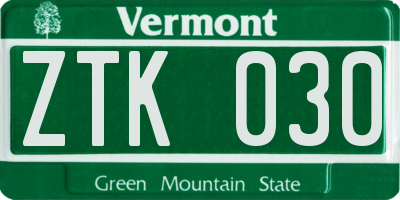 VT license plate ZTK030