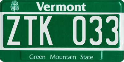 VT license plate ZTK033