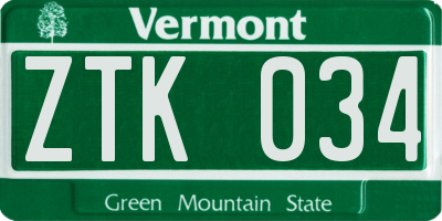 VT license plate ZTK034