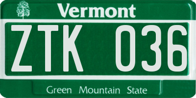 VT license plate ZTK036