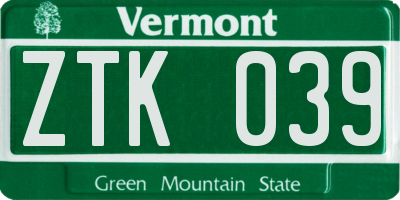 VT license plate ZTK039
