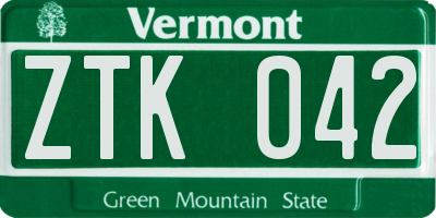 VT license plate ZTK042