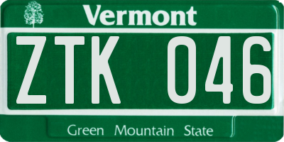 VT license plate ZTK046