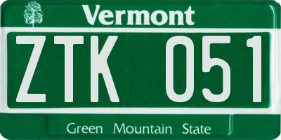 VT license plate ZTK051