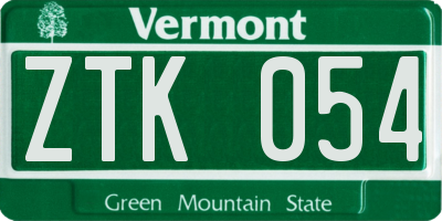 VT license plate ZTK054