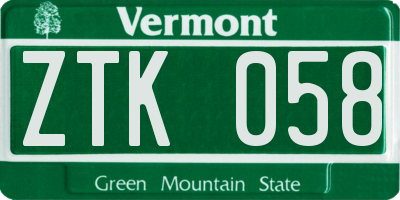 VT license plate ZTK058