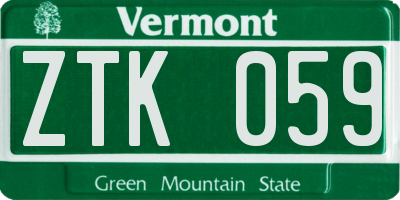 VT license plate ZTK059