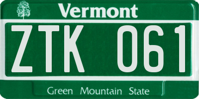 VT license plate ZTK061