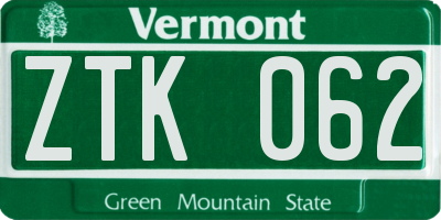 VT license plate ZTK062