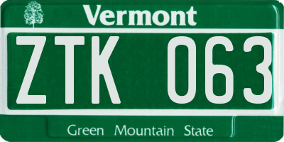 VT license plate ZTK063