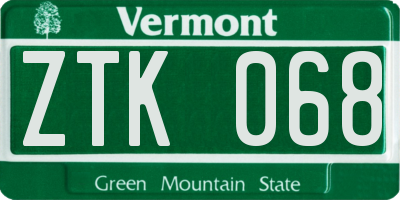VT license plate ZTK068