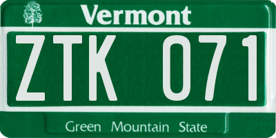 VT license plate ZTK071