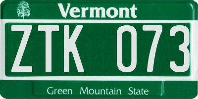 VT license plate ZTK073