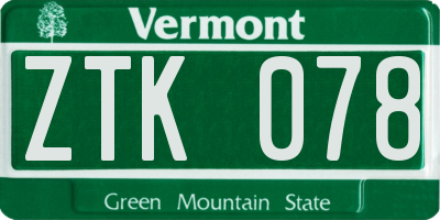 VT license plate ZTK078