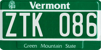 VT license plate ZTK086