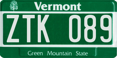 VT license plate ZTK089