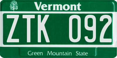 VT license plate ZTK092