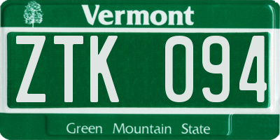 VT license plate ZTK094