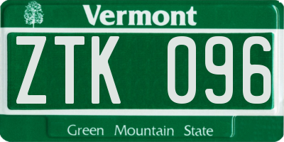 VT license plate ZTK096