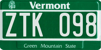 VT license plate ZTK098