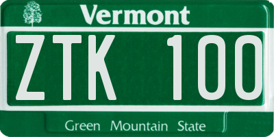 VT license plate ZTK100