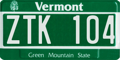 VT license plate ZTK104