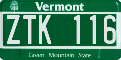 VT license plate ZTK116