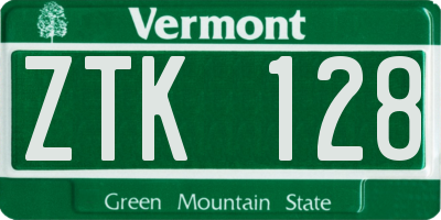VT license plate ZTK128