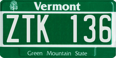 VT license plate ZTK136