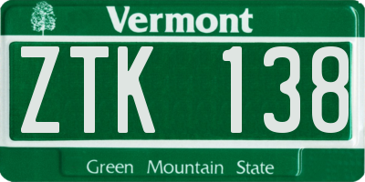 VT license plate ZTK138