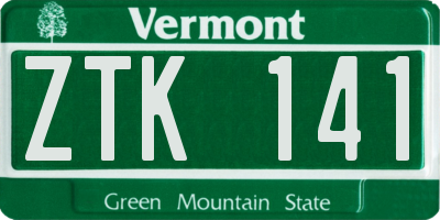 VT license plate ZTK141