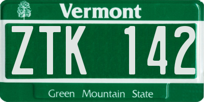 VT license plate ZTK142