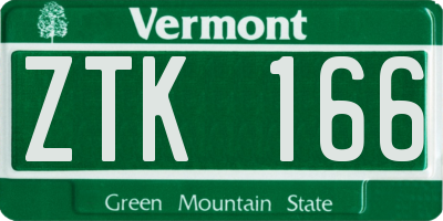 VT license plate ZTK166